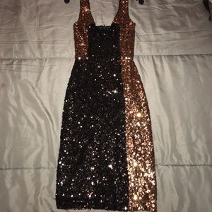 French Connection Black/Gold Sequin Dress
